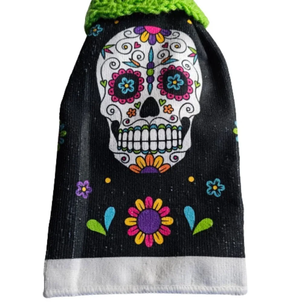 Day of the Dead Towel with Handmade Crochet Topper